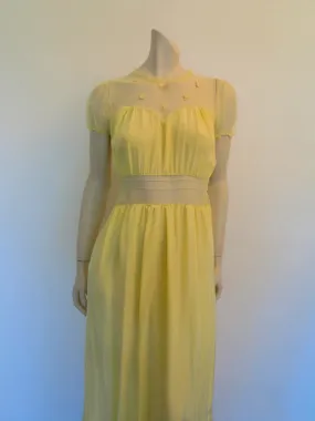 1940s Yellow Nightgown With Gauze Yoke - Bust 91 cm