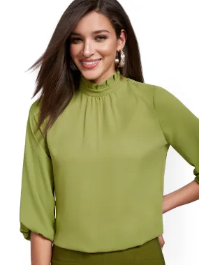 3/4-Sleeve Ruffle Mock-Neck Top