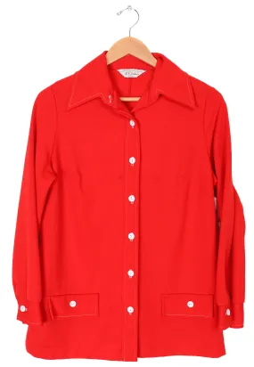 60s-70s NPC Fashions Red Polyester Button Up