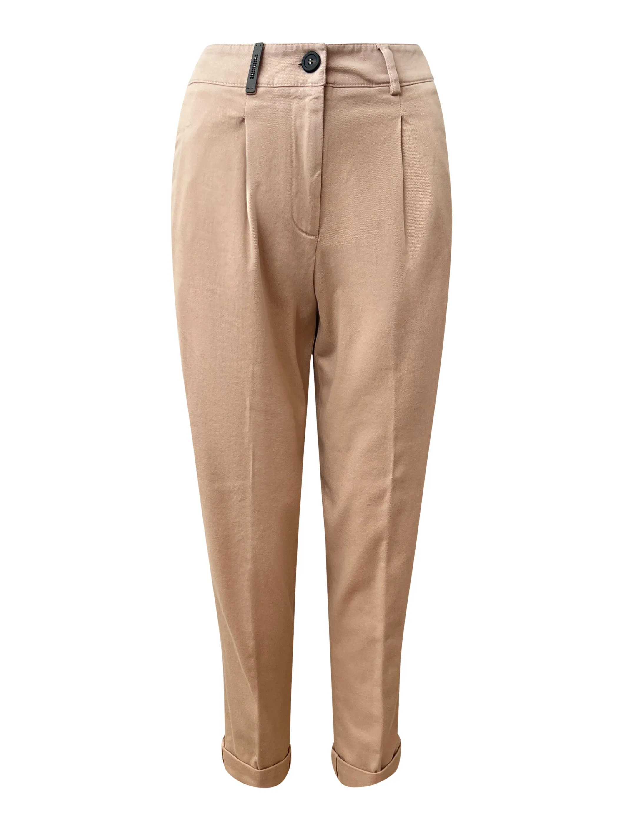 Amber Beige Brushed Cotton Pleat Front Trousers