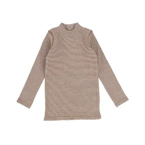 Analogie By Lil Legs brown/white mini stripe stitch mock neck