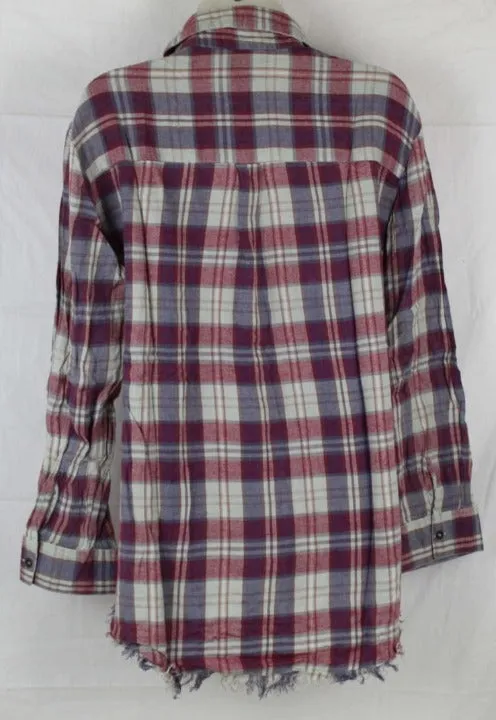 Angie Women's Plaid Flannel With Fringed Hem