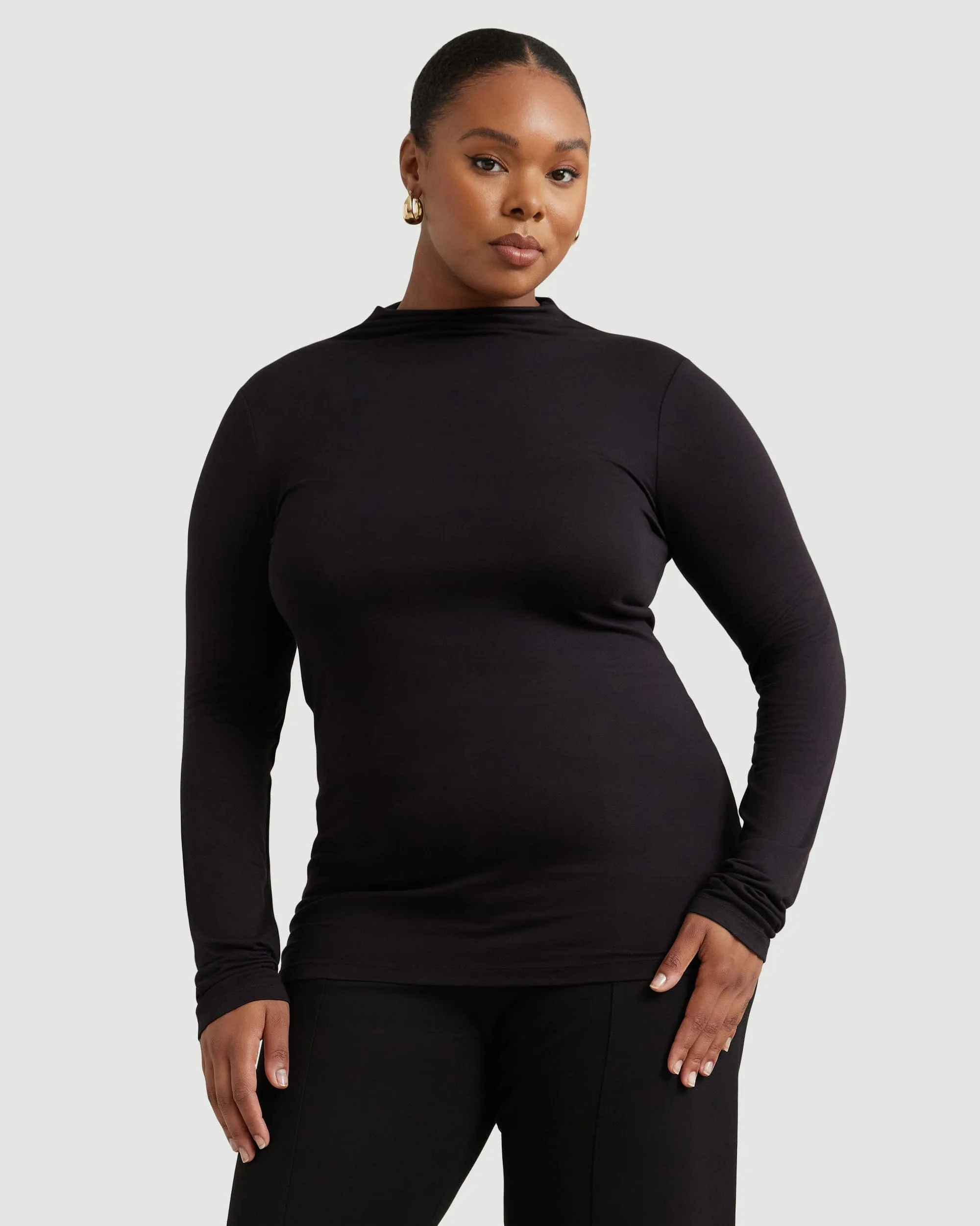 Ava Mock-Neck Long-Sleeve Tee