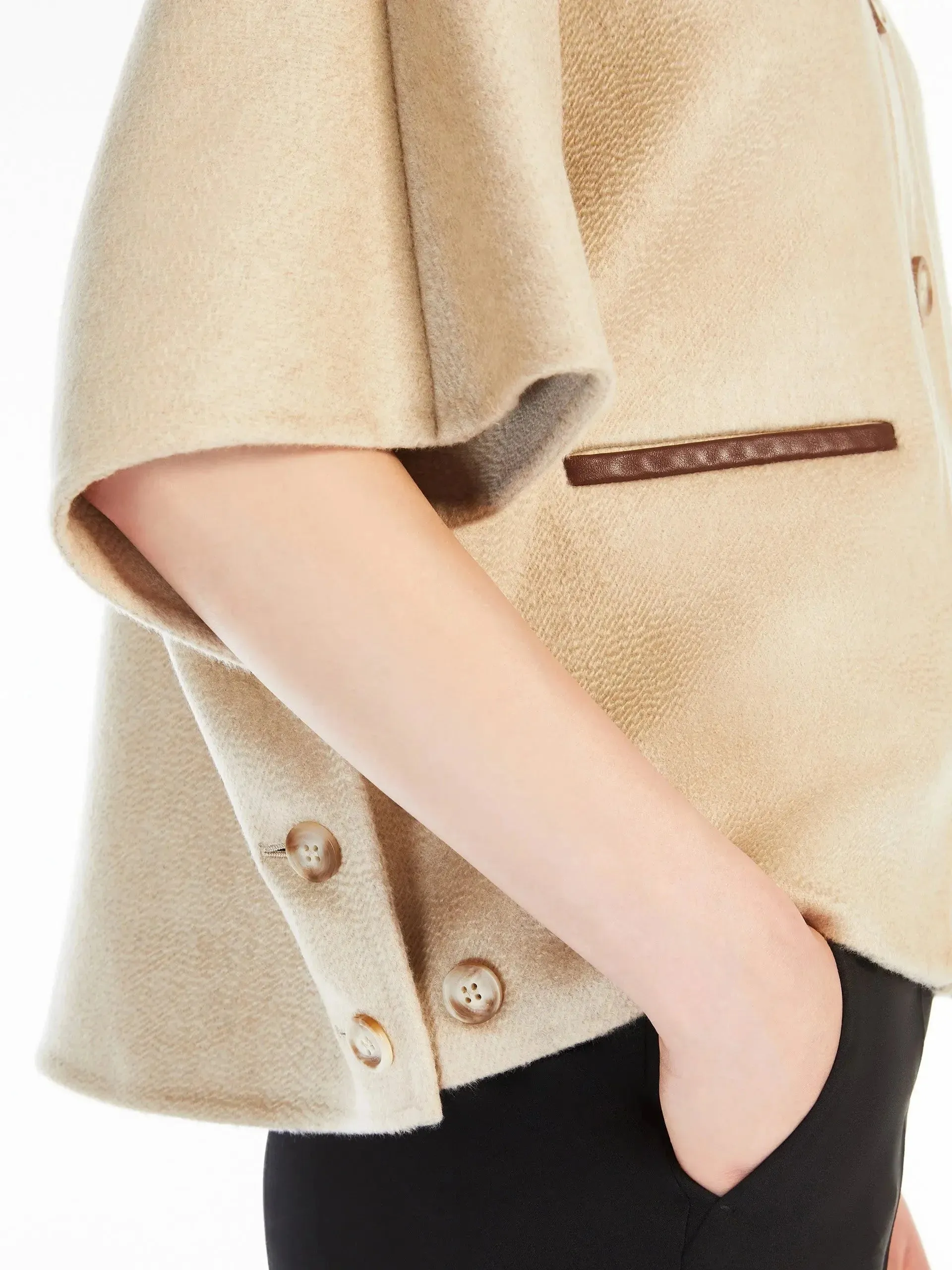 Beige Short Cashmere Cape Jacket