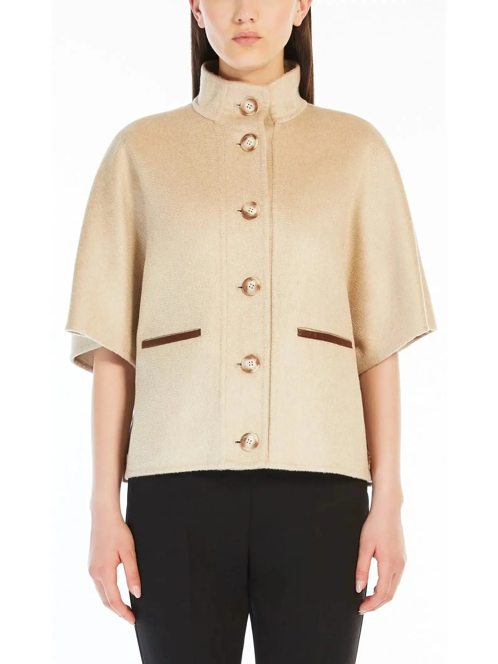 Beige Short Cashmere Cape Jacket