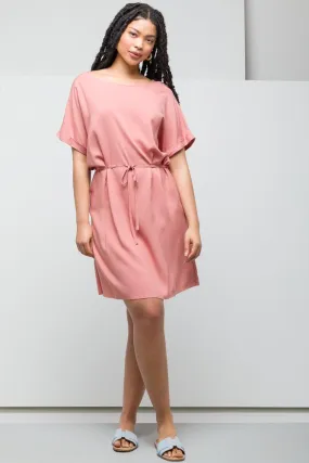 Belted Boat Neck Dress Pink