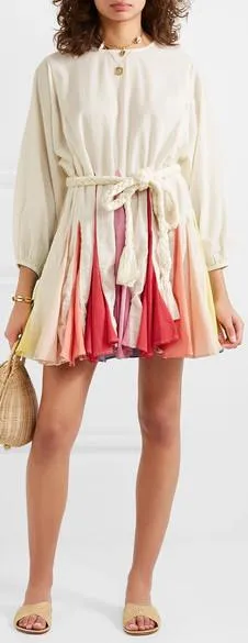 Belted Color-Block Cotton Mini Dress