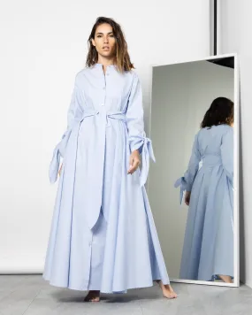 BELTED TIE END SLEEVES COTTON DRESS 1902 - فستان