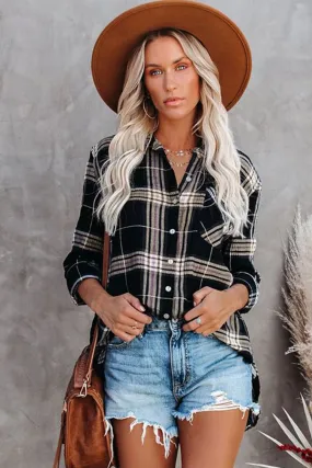 Black Plaid Button Shirt