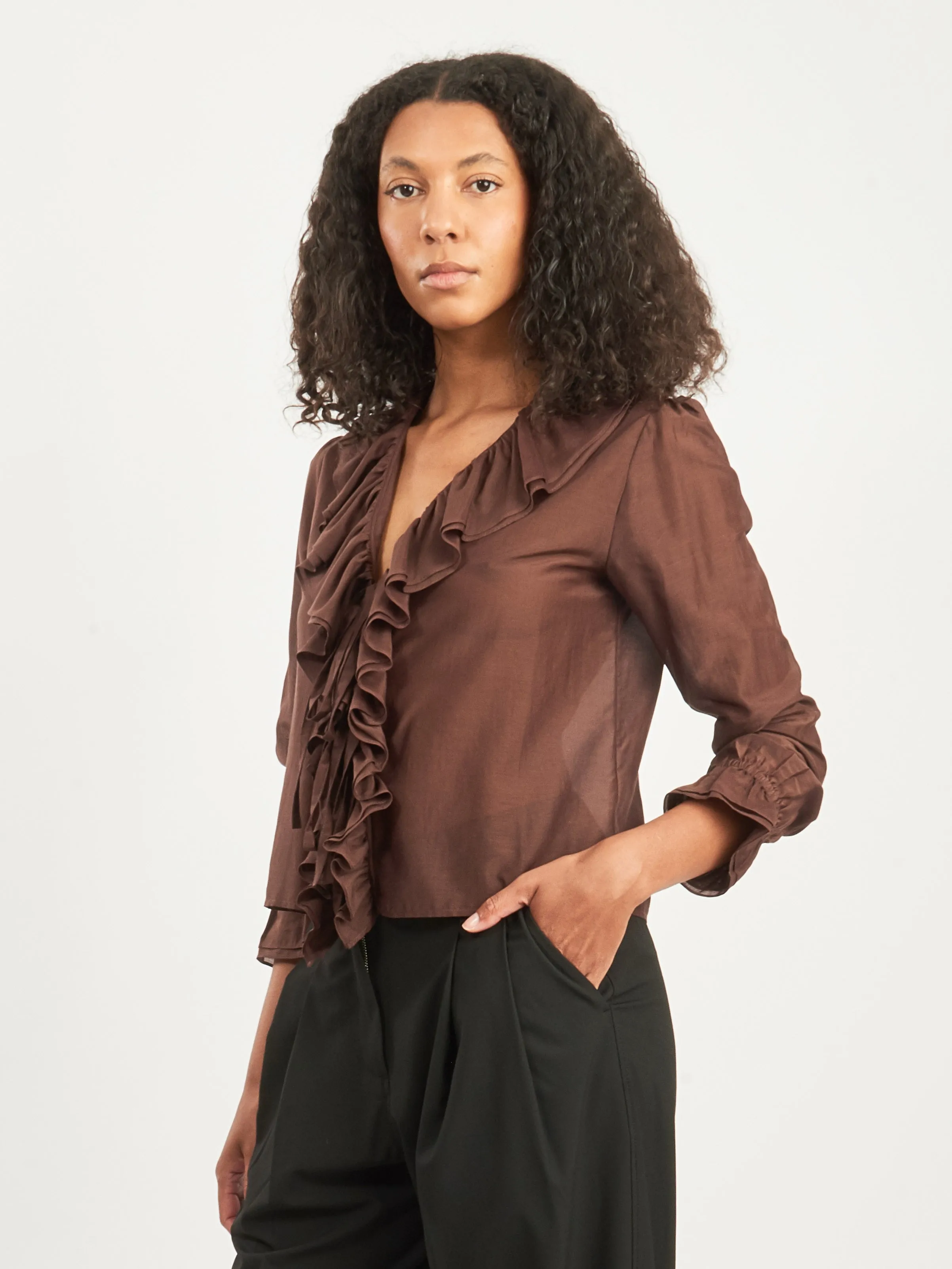 Brown Heartwood Flounce Blouse