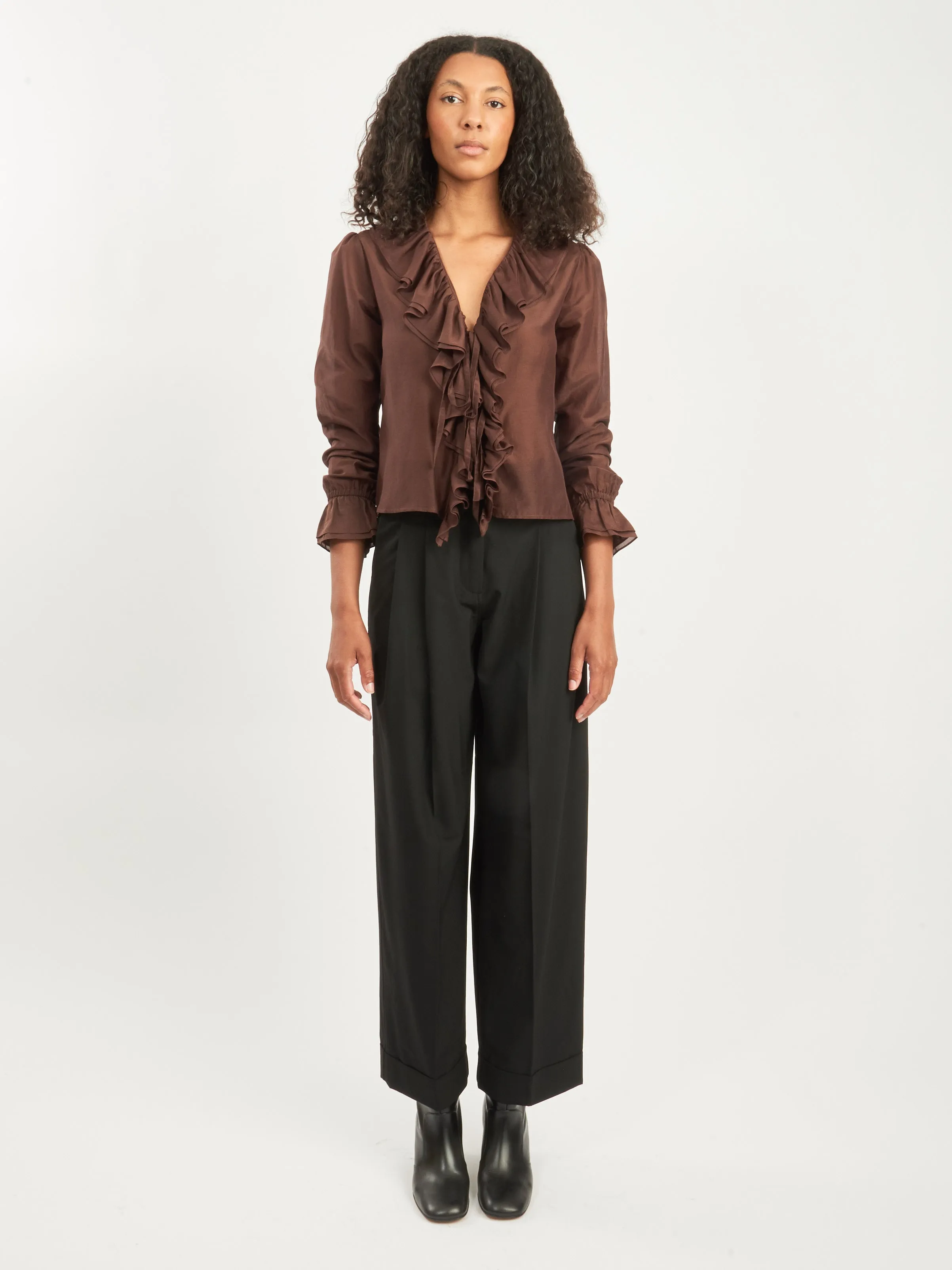 Brown Heartwood Flounce Blouse