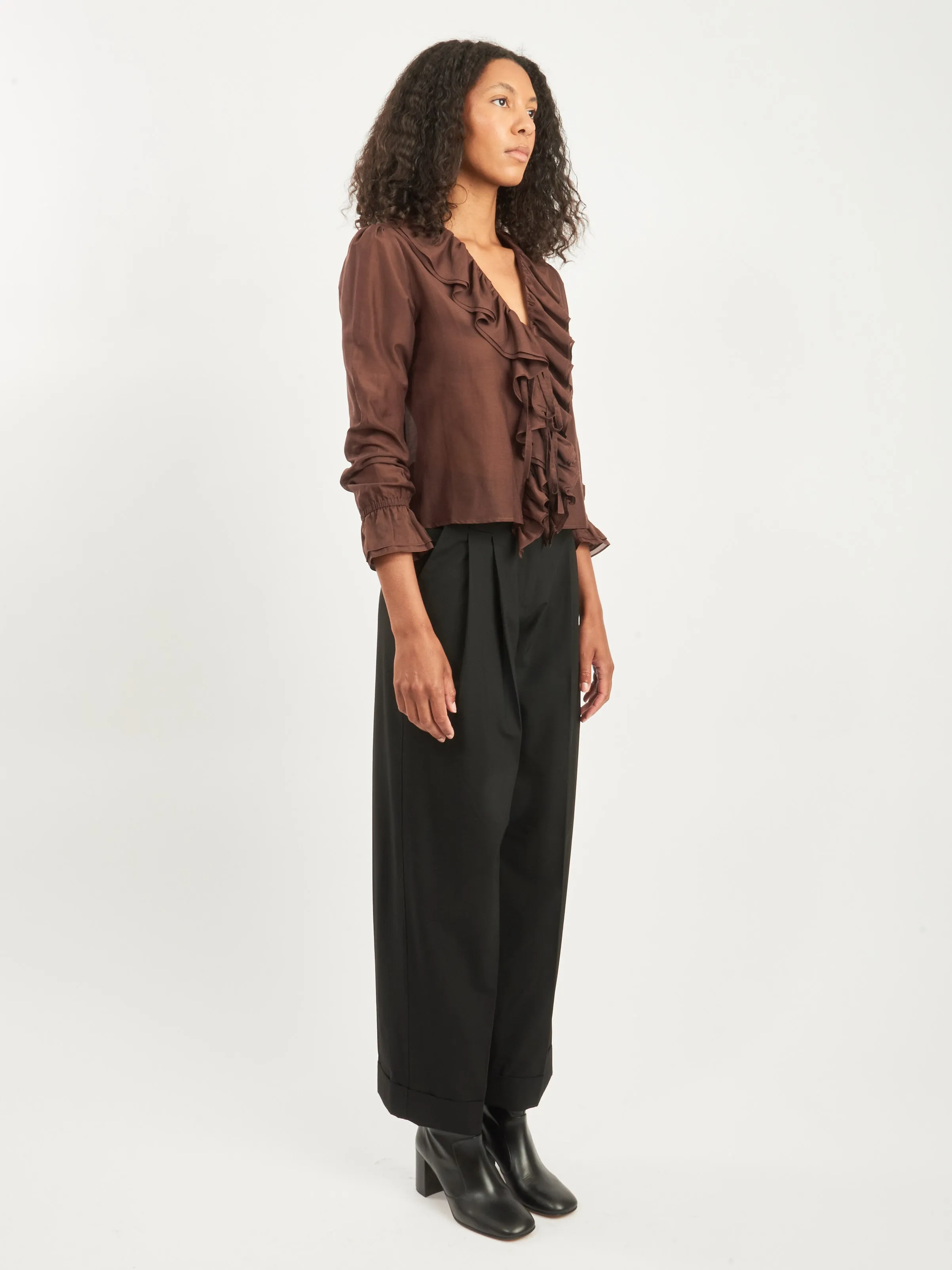 Brown Heartwood Flounce Blouse