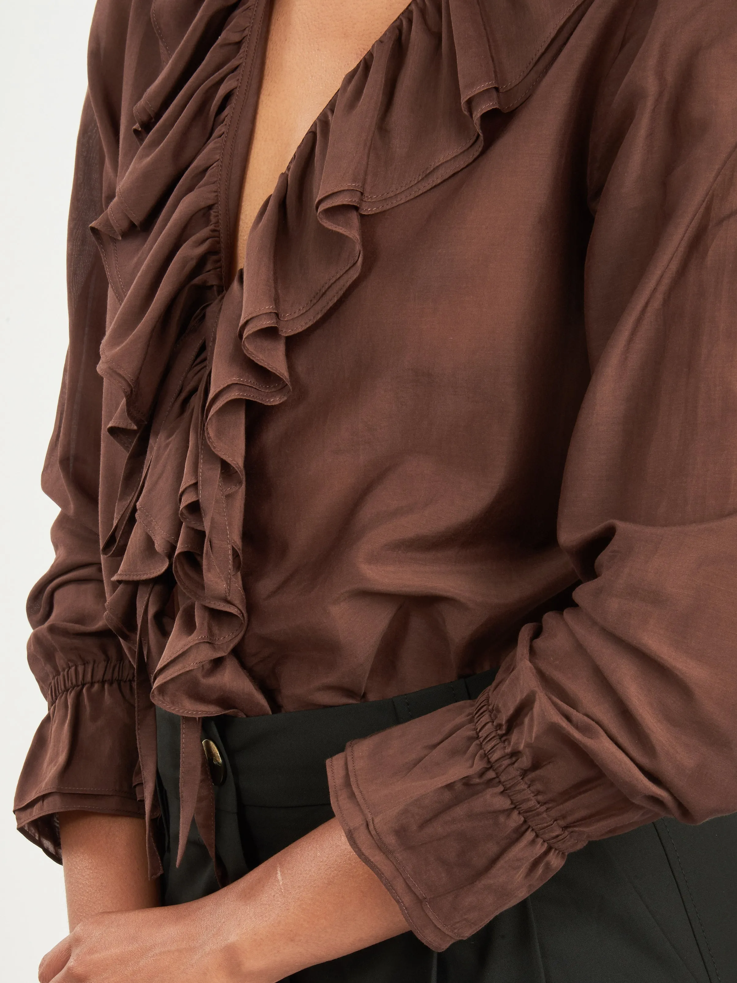 Brown Heartwood Flounce Blouse