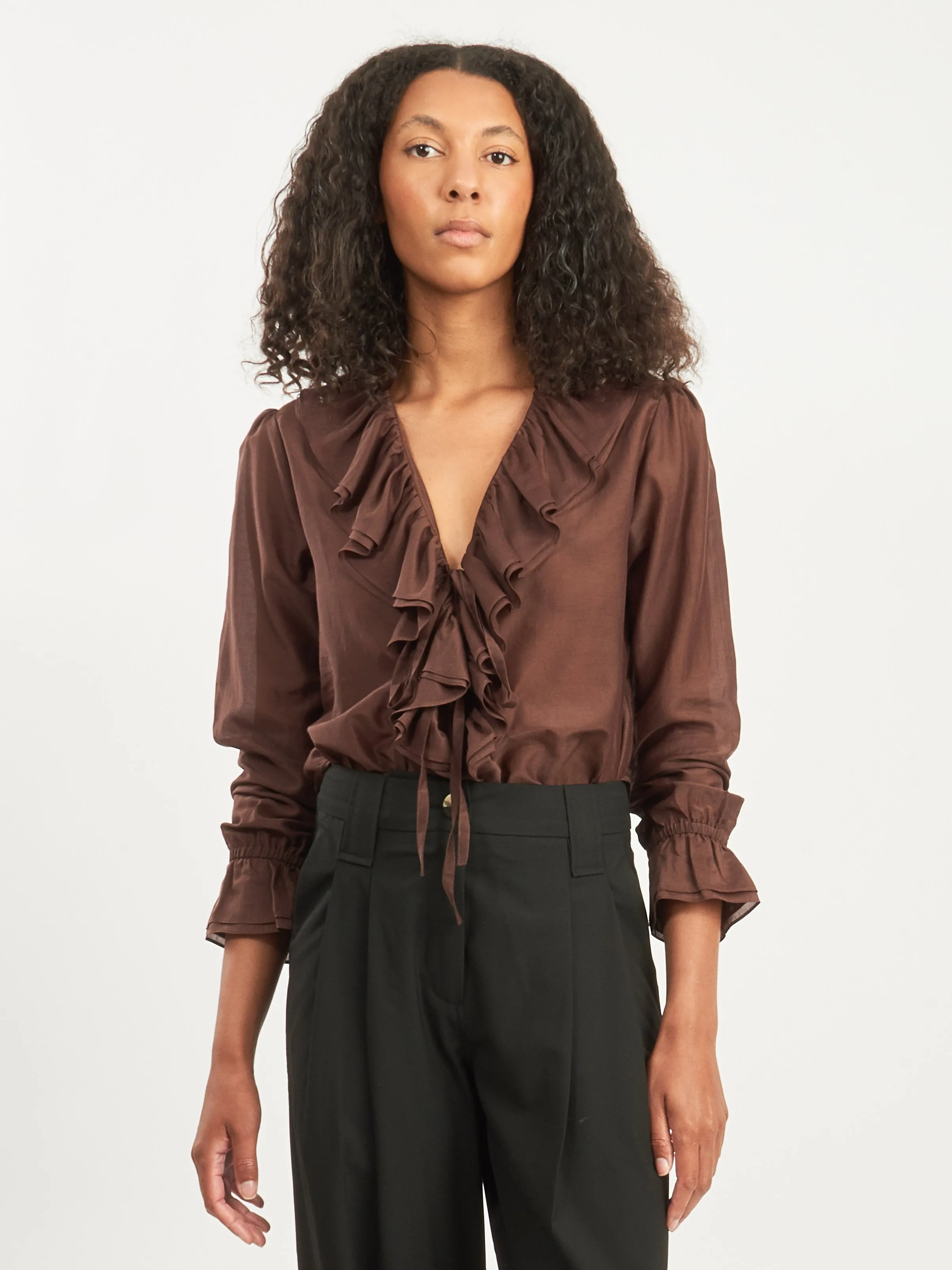 Brown Heartwood Flounce Blouse