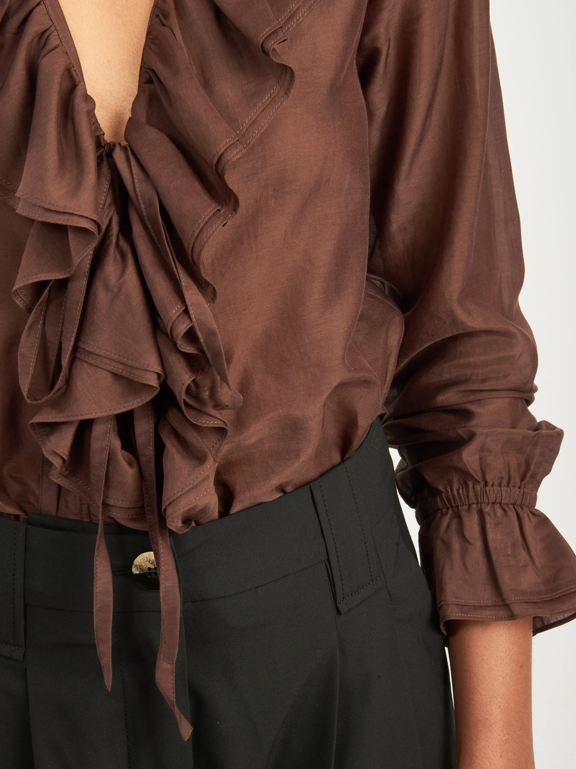 Brown Heartwood Flounce Blouse