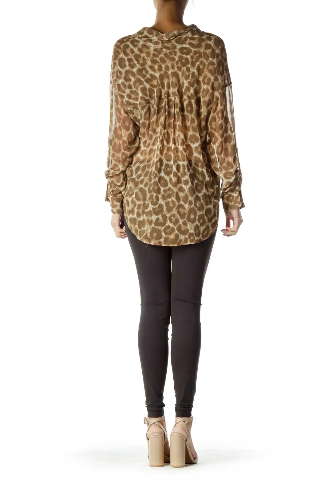 Brown Leopard Print Button-Up Blouse