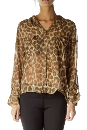 Brown Leopard Print Button-Up Blouse