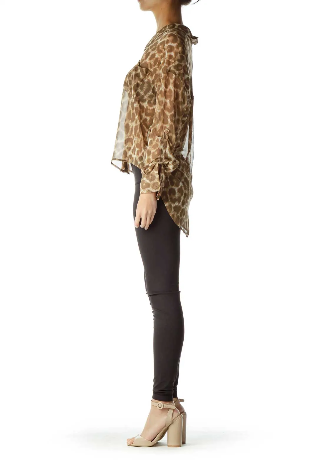 Brown Leopard Print Button-Up Blouse