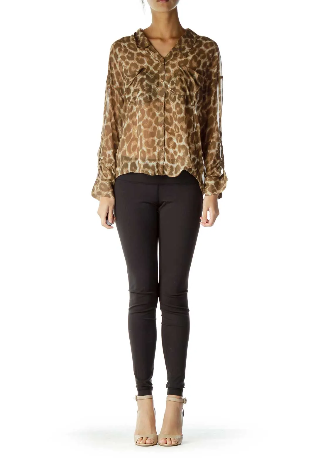 Brown Leopard Print Button-Up Blouse