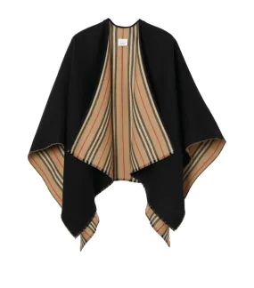 BURBERRY REVERSIBLE ICON STRIPE WOOL CAPE