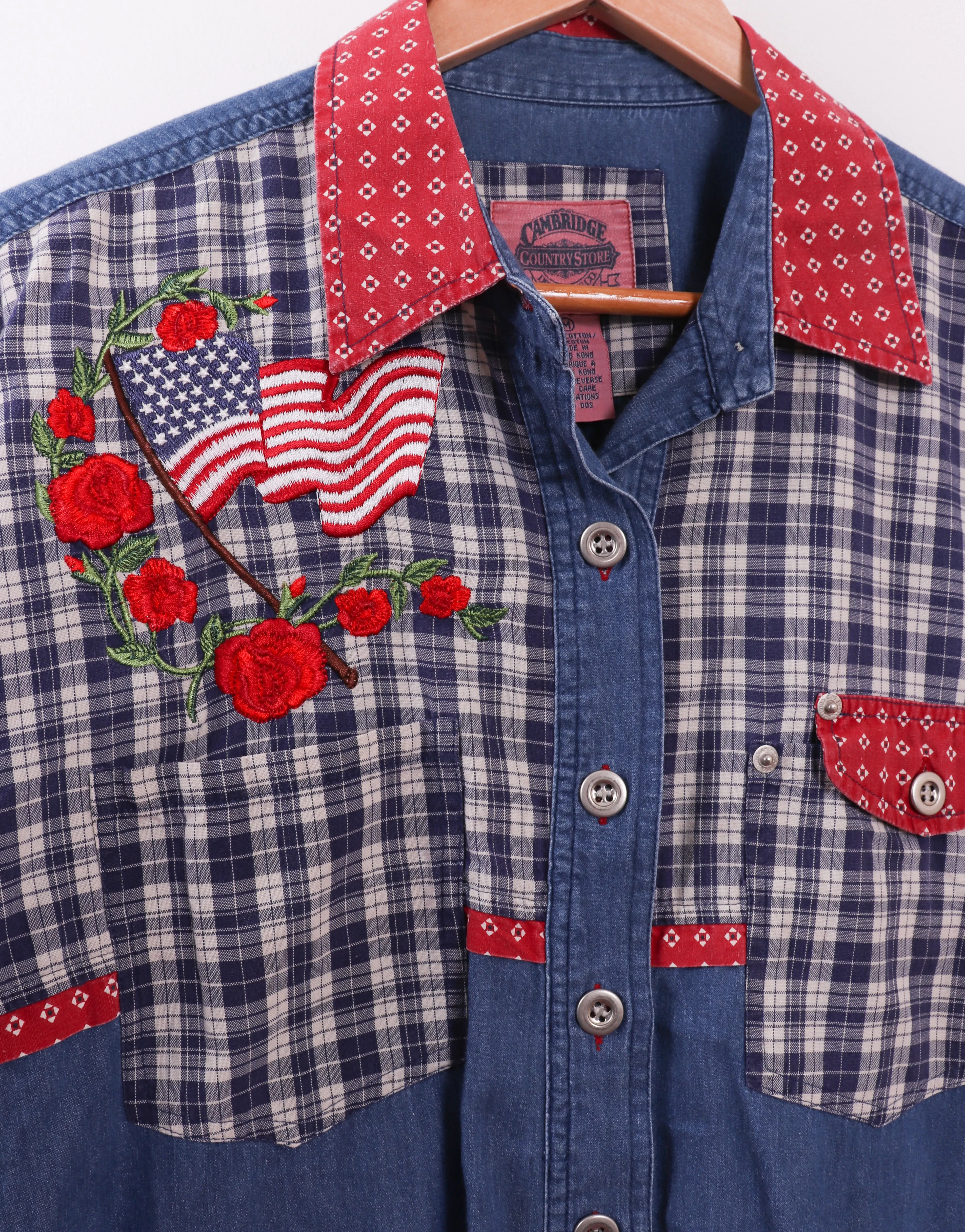 Cambridge Country Store Denim and Flannel Roses Blouse