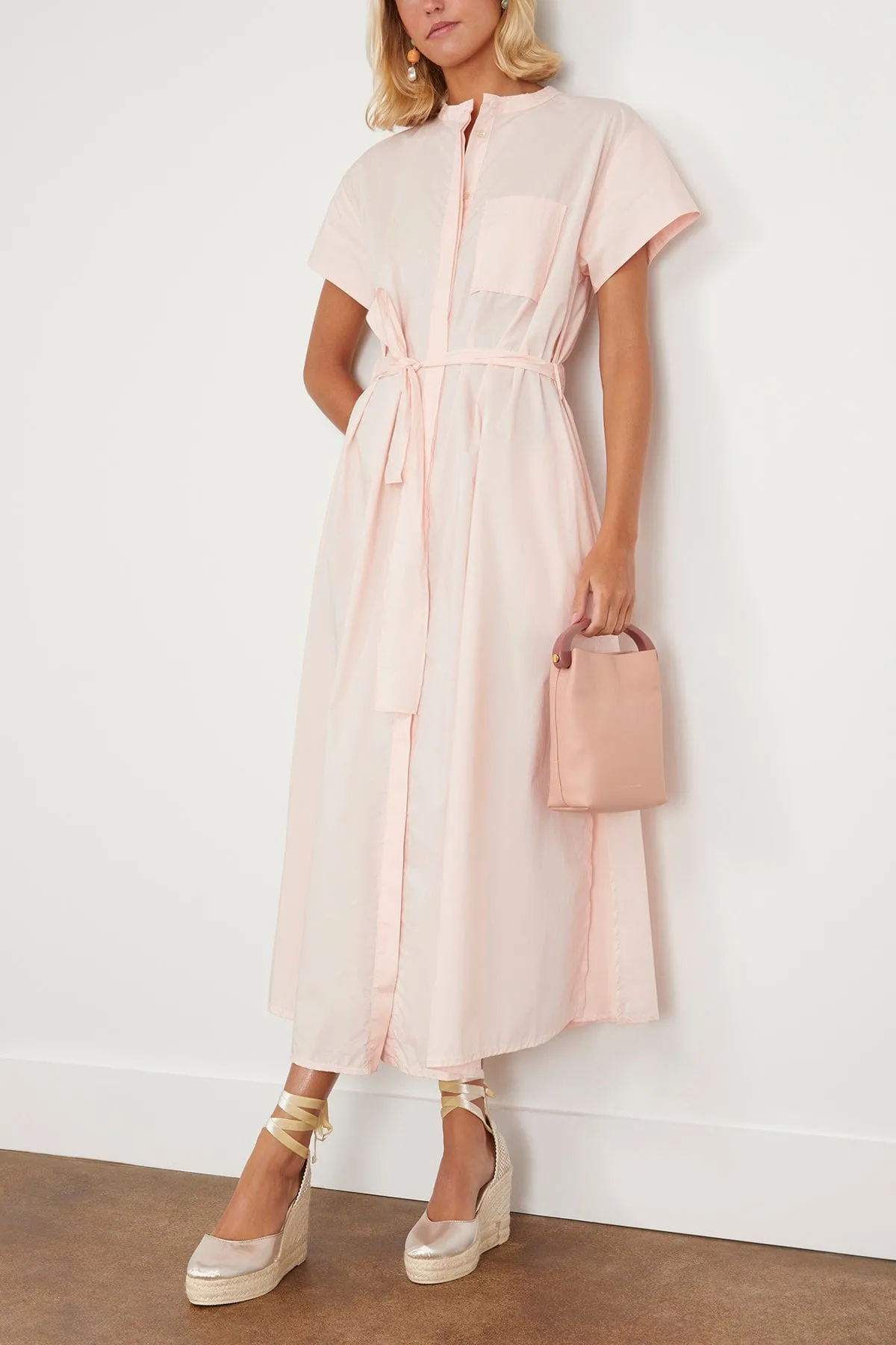 Cotton Poplin Belted Dress in Light Rose