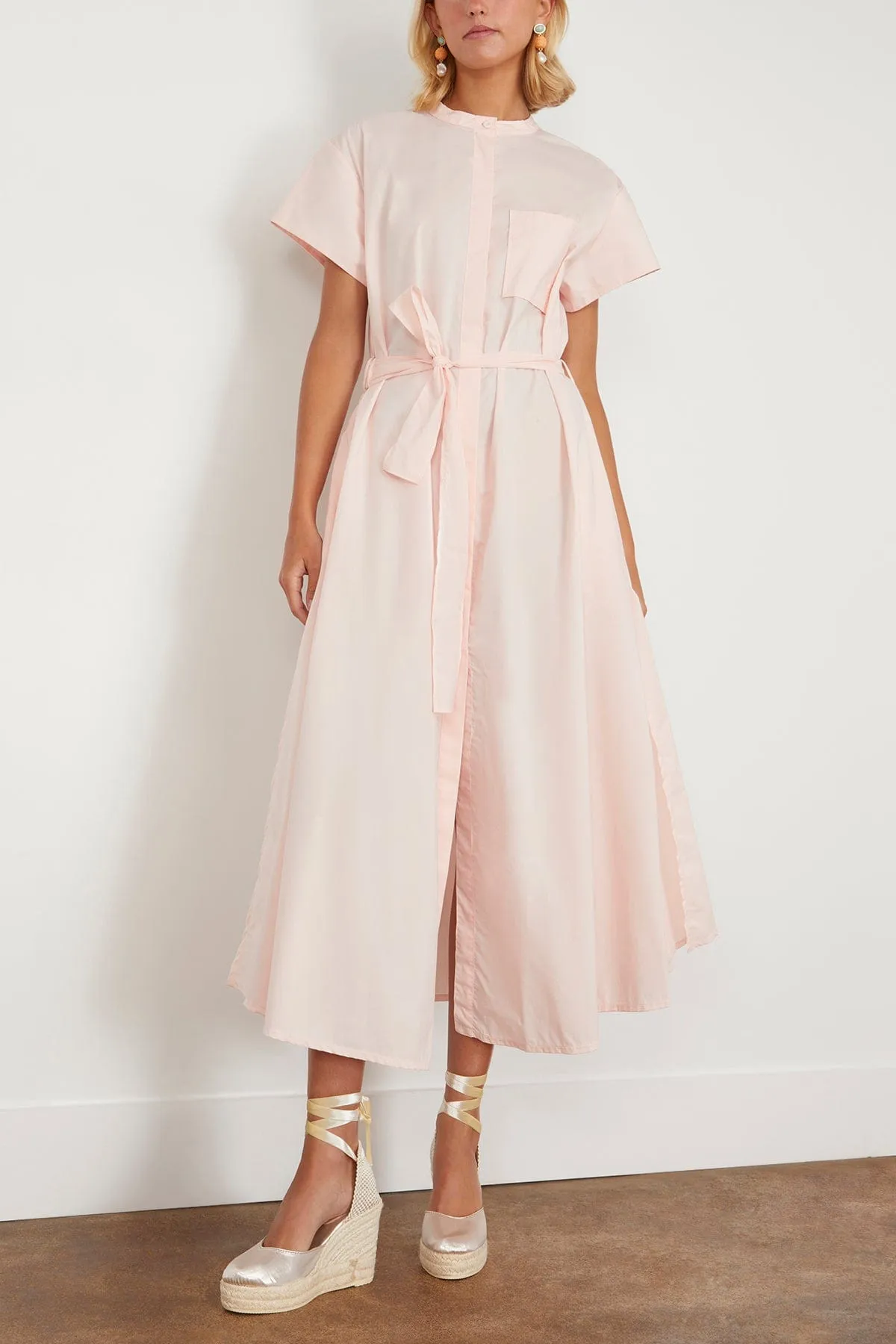 Cotton Poplin Belted Dress in Light Rose