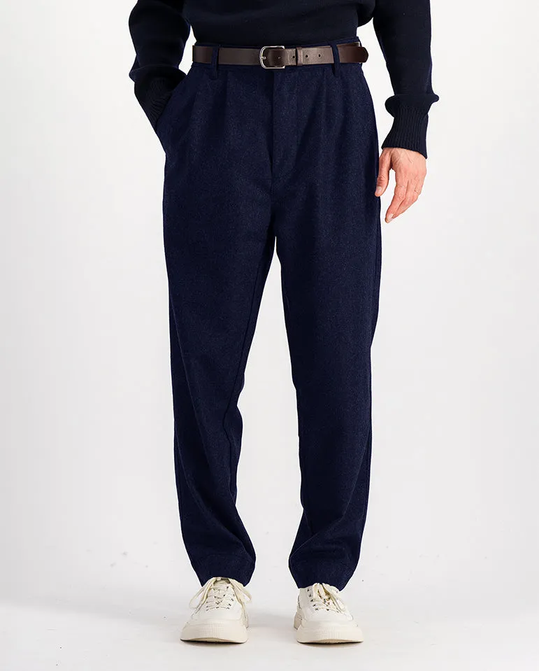 Double Pleats Flannel Pants NAVY