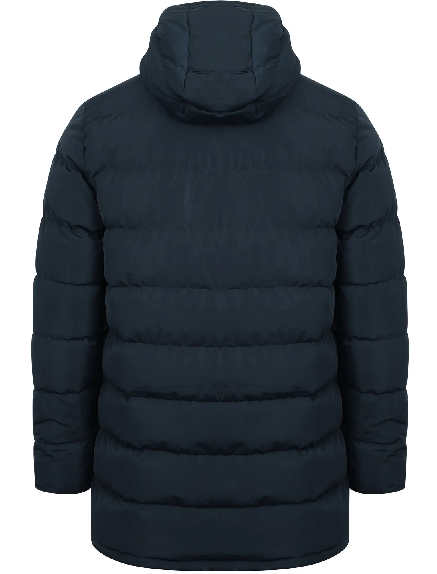 Edmonton Longline Quilted Puffer Coat with Hood In True Navy - Tokyo Laundry