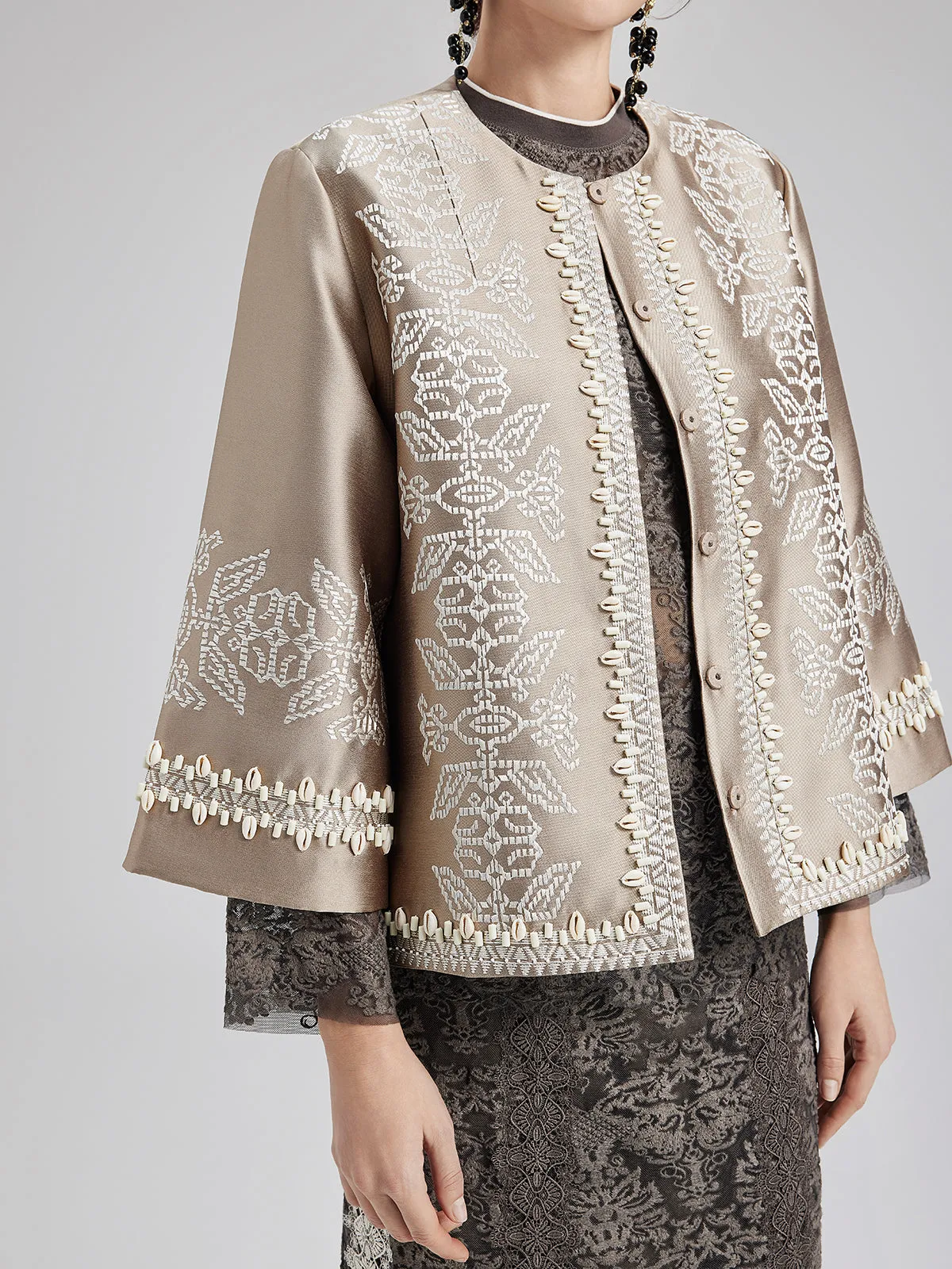 Embroidered Beaded Shell Cape Coat