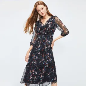 Floral Ruffled Cinched Waist Chiffon Dress