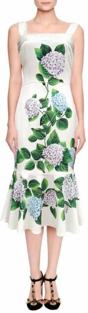 Hydrangea-Print Ruffled-Hem Dress