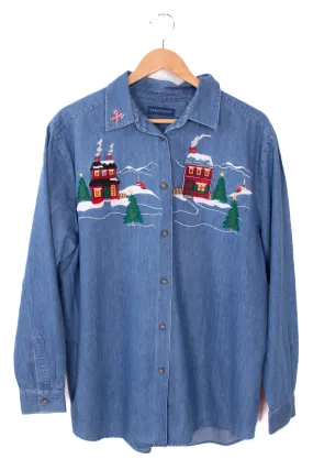 Karen Scott Winter Town Denim Blouse