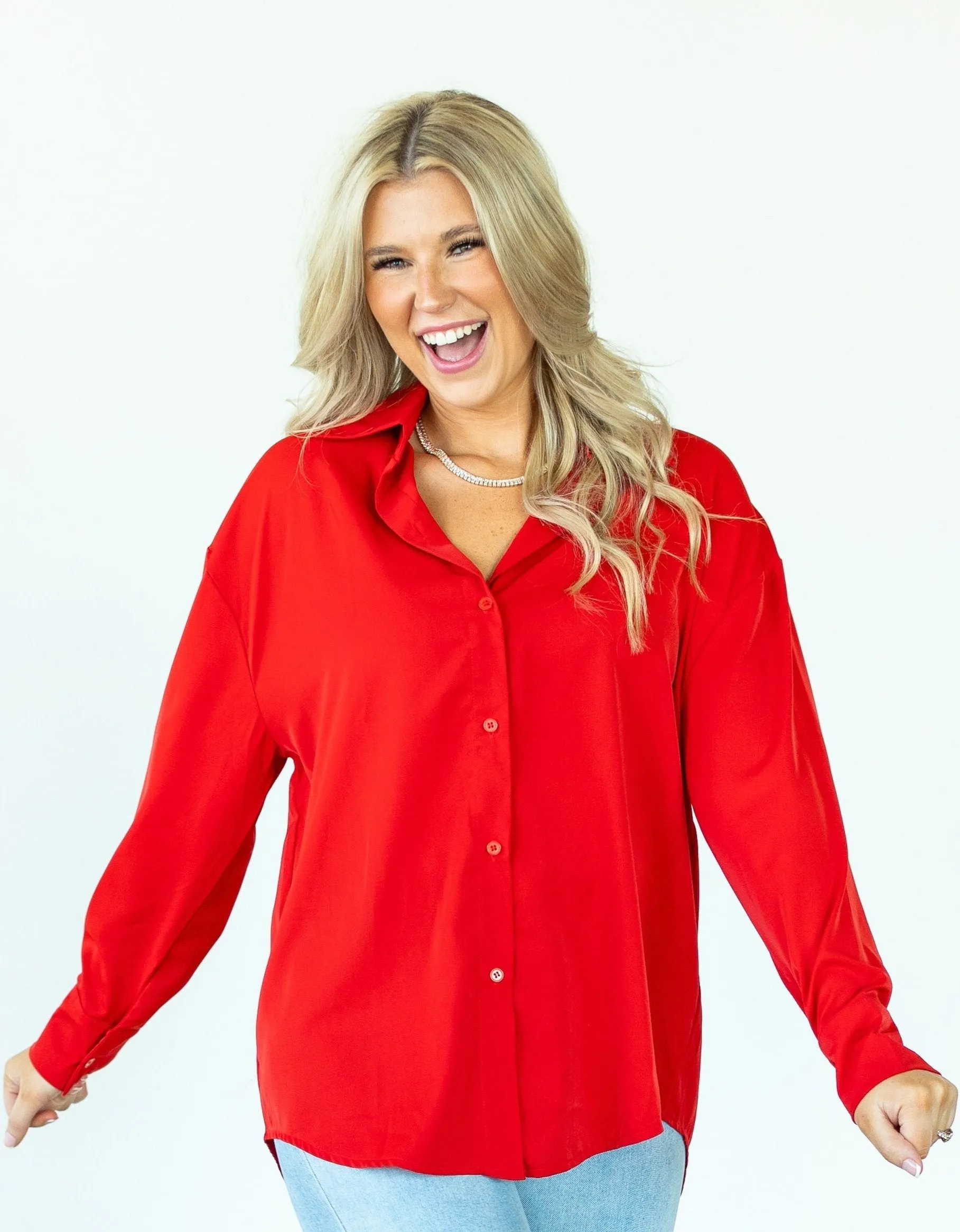 Kathryn Classic Button-Up, Red