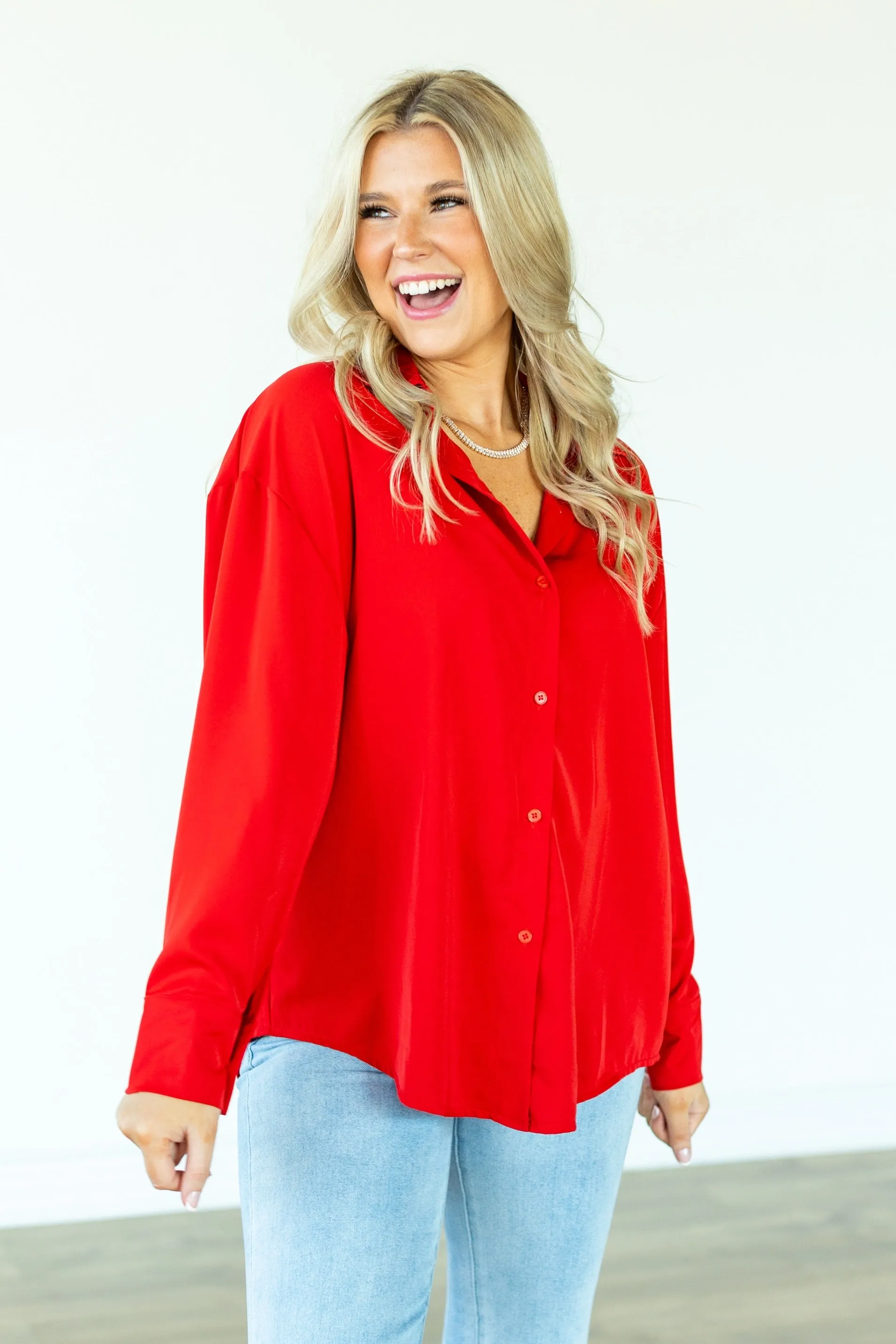 Kathryn Classic Button-Up, Red