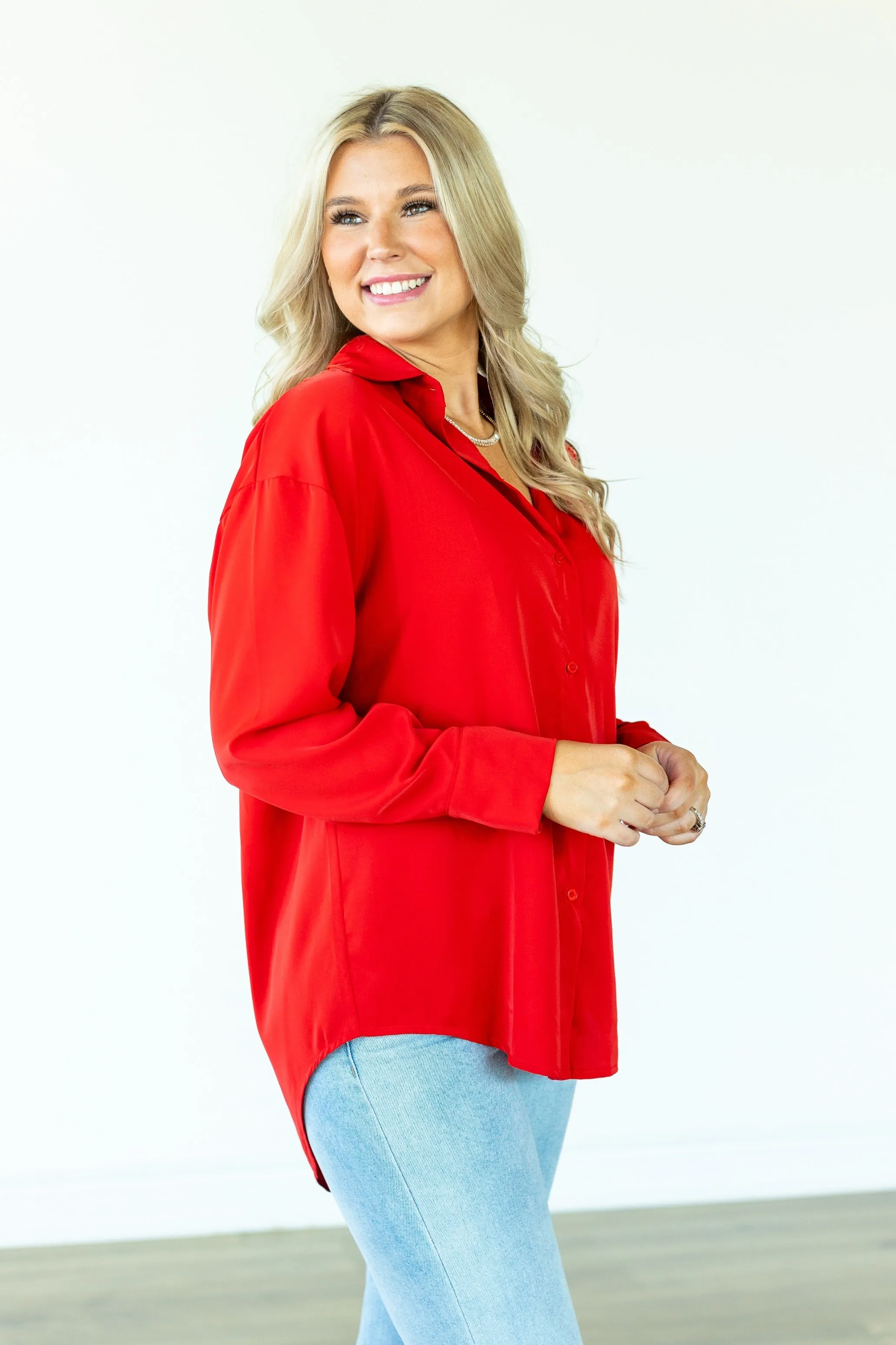 Kathryn Classic Button-Up, Red