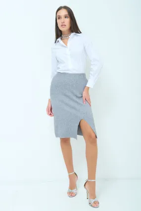 Knit pencil skirt with front slit wholesale