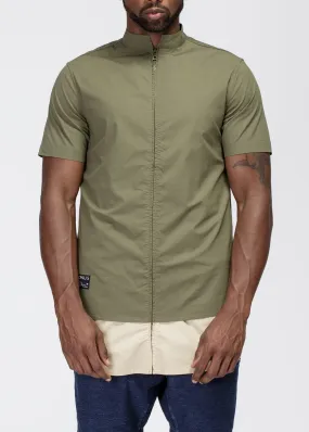 Konus Men's Mock Neck Two Tone Zip Up Tee in Olive