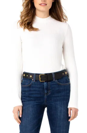 Liverpool Mock Neck Long Sleeve Rib Knit Top Cream