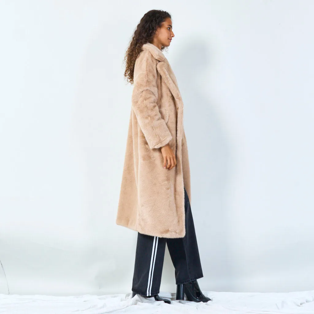 Long faux fur coat with wide lapels wholesale