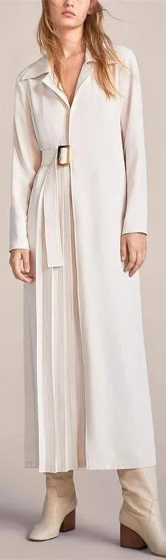 Long Half Belted and Pleated Coat-Dress