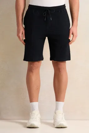 Men Black Textured Active Shorts