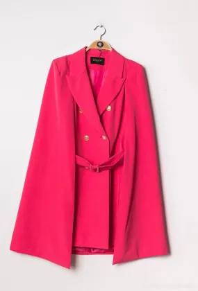 Mid-Length Cape Jacket with Belt Fuchsia