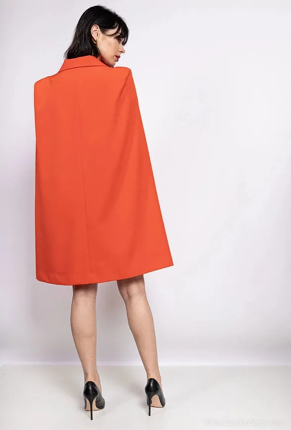 Mid-Length Cape Jacket with Belt Orange