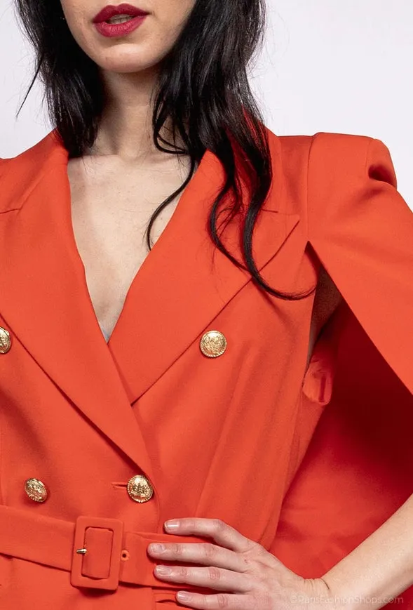 Mid-Length Cape Jacket with Belt Orange