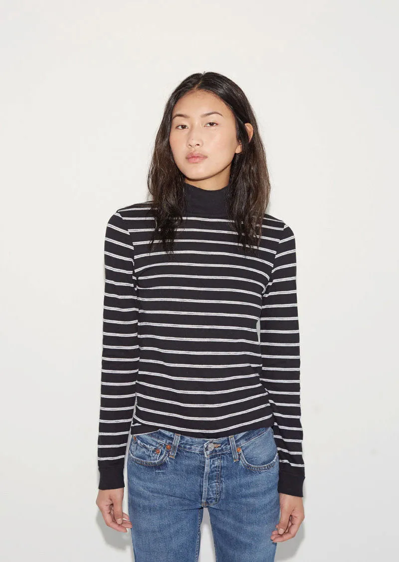 Mock Neck Stripe Tee