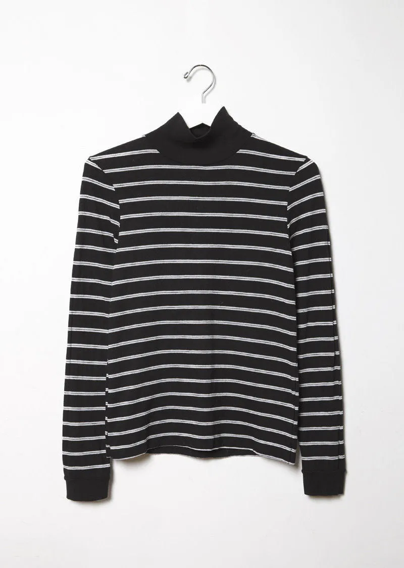 Mock Neck Stripe Tee