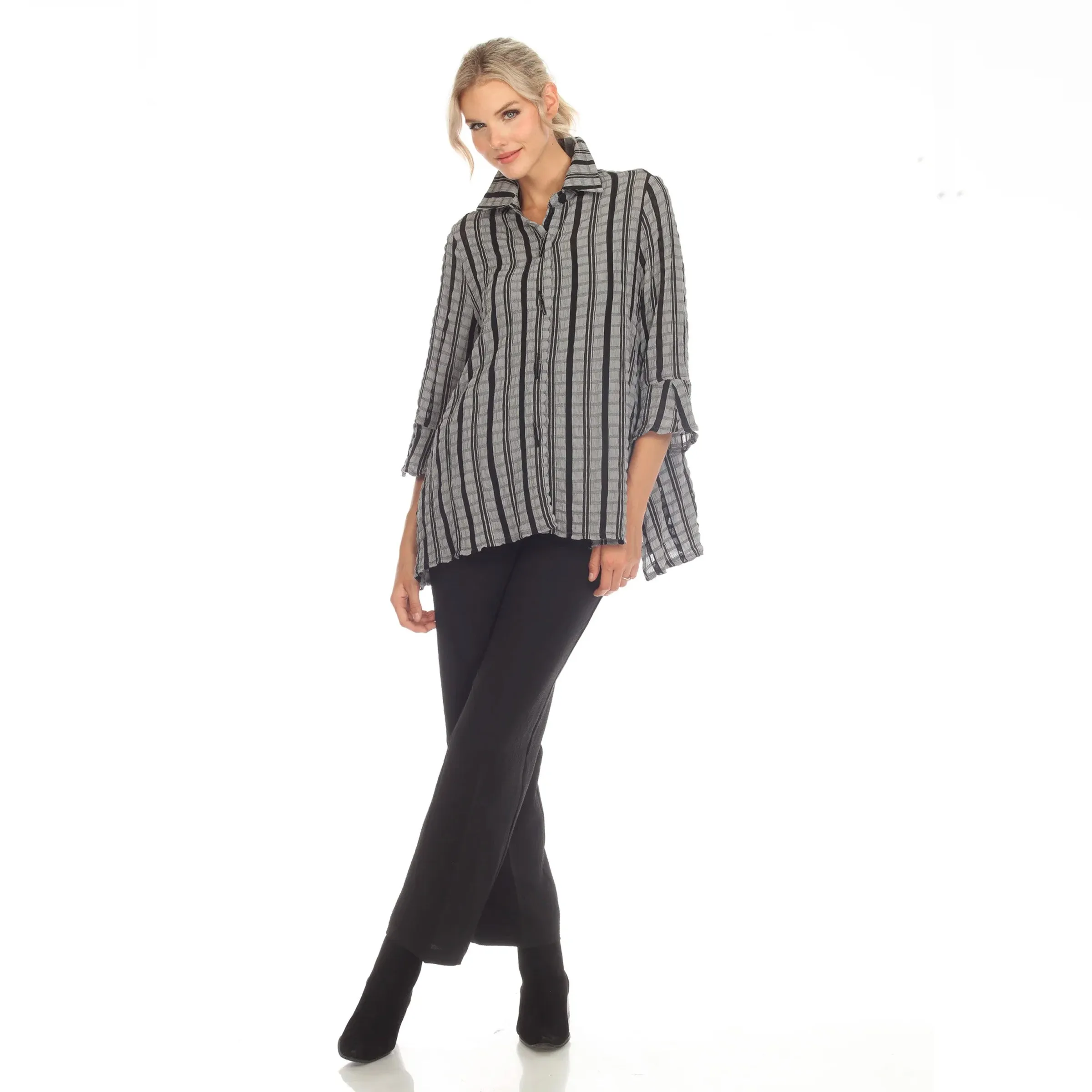 Moonlight Textured Stripe Button Front Shirt - 3629