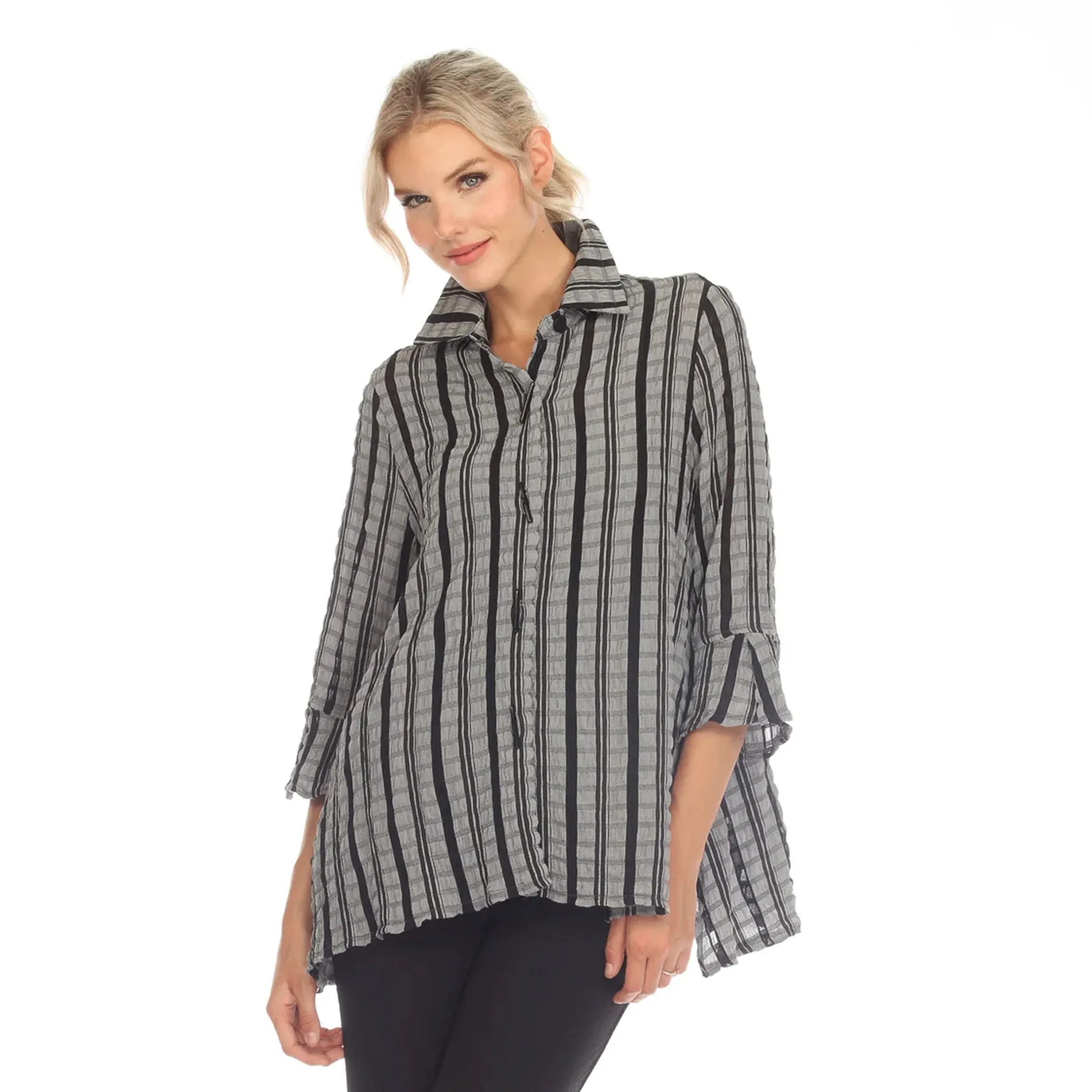 Moonlight Textured Stripe Button Front Shirt - 3629