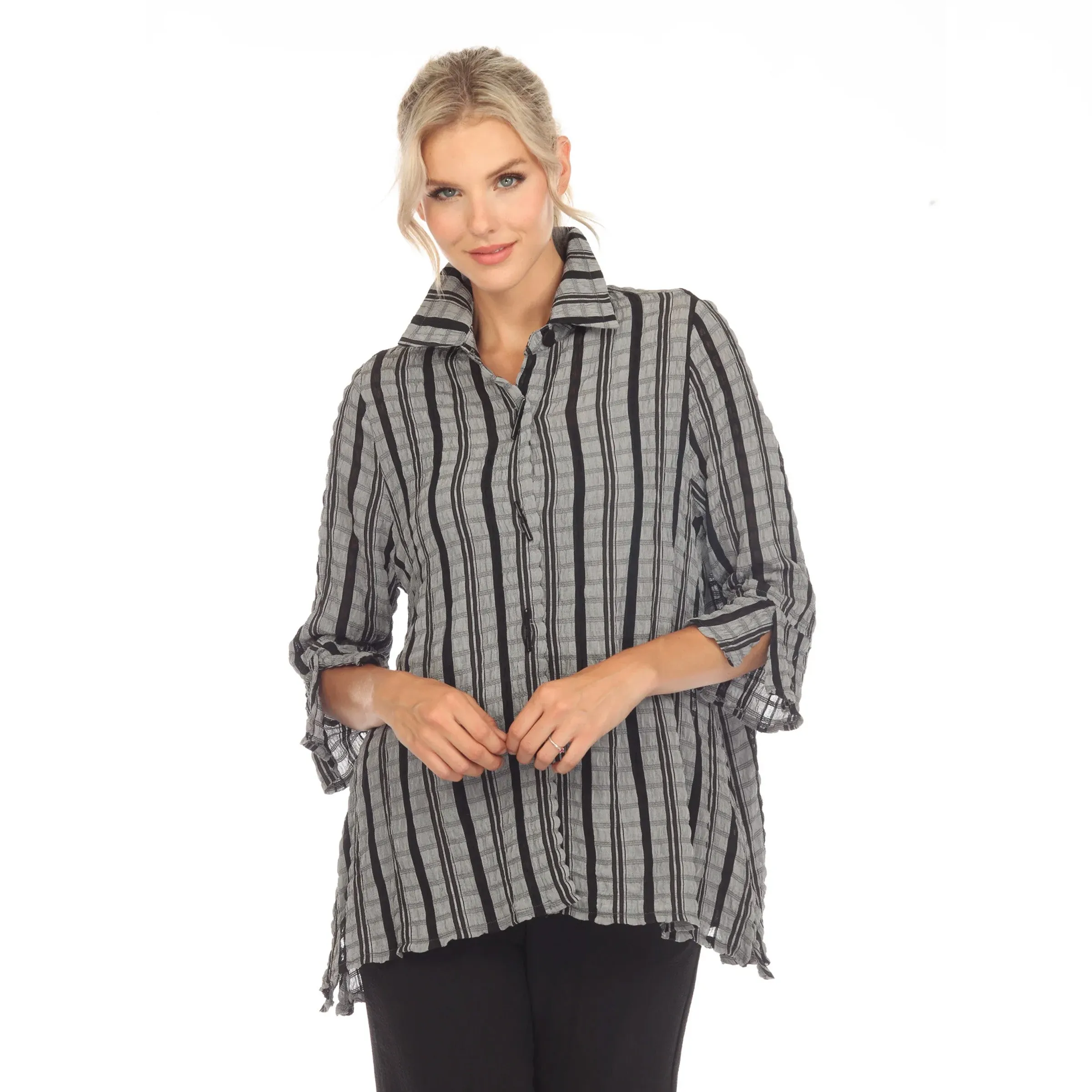 Moonlight Textured Stripe Button Front Shirt - 3629